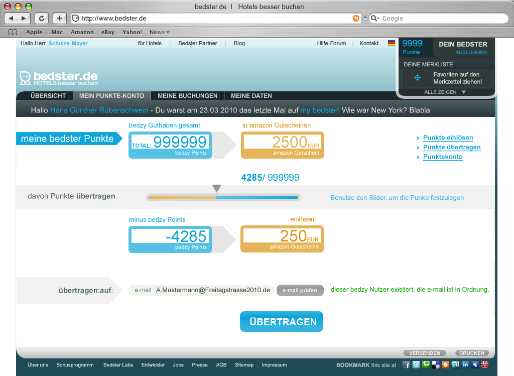 bedster points to Amazon voucher conversion with slider