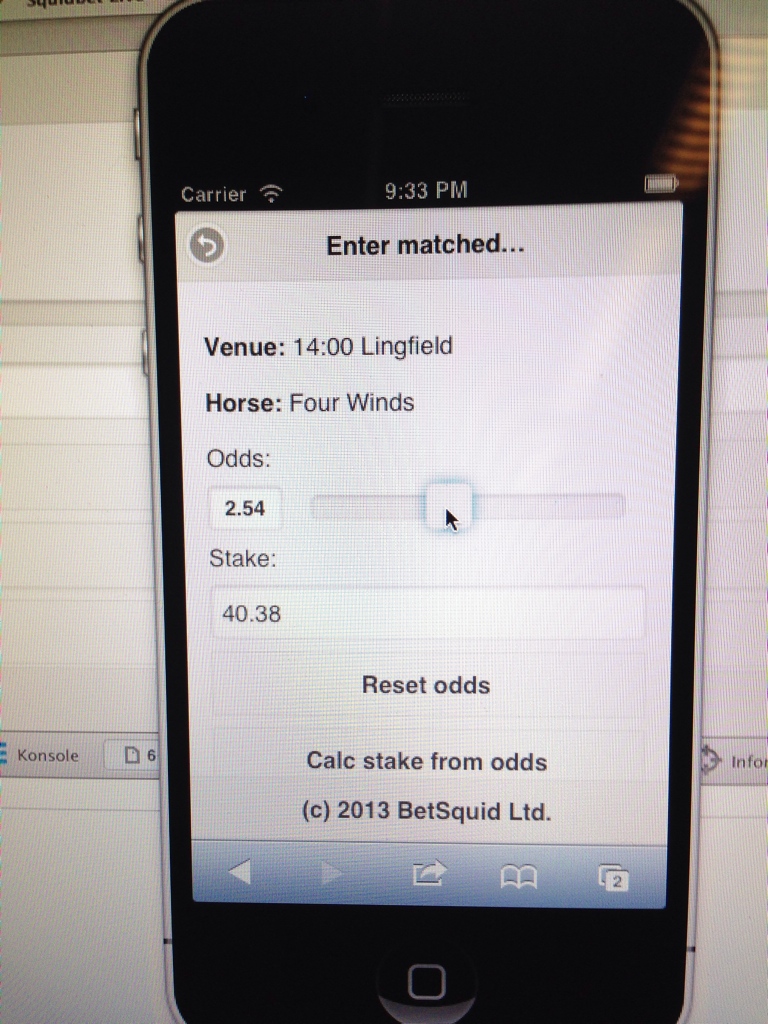 BetSquid mobile - enter matched bet