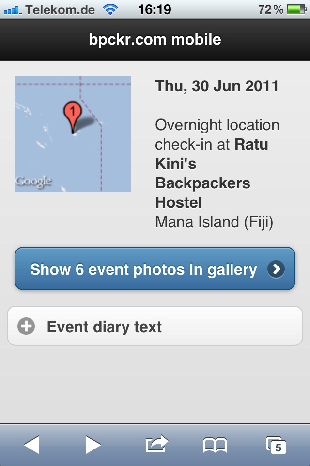 Location check-in at Ratu Kini's Backpackers Hostel, Mana Island, Fiji
