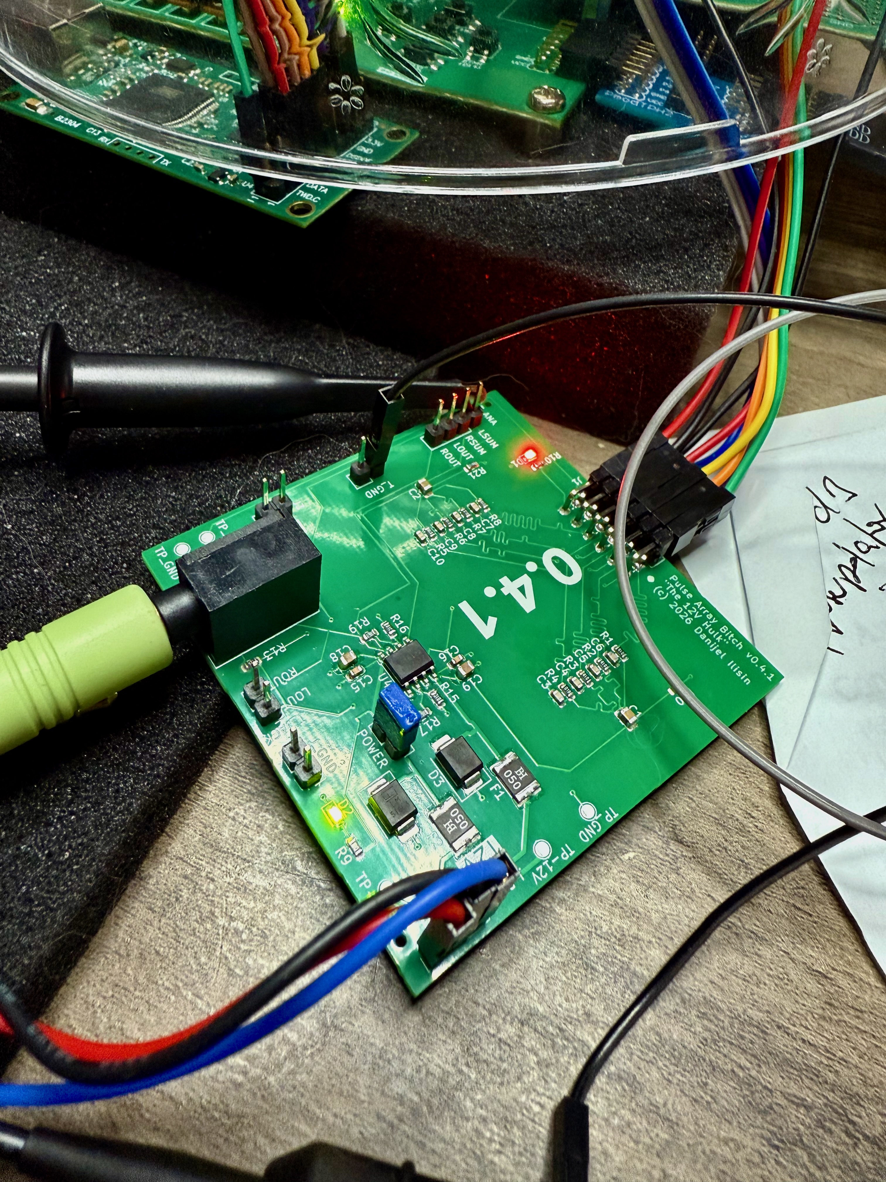 PCB v0.4.1 closeup with probes attached
