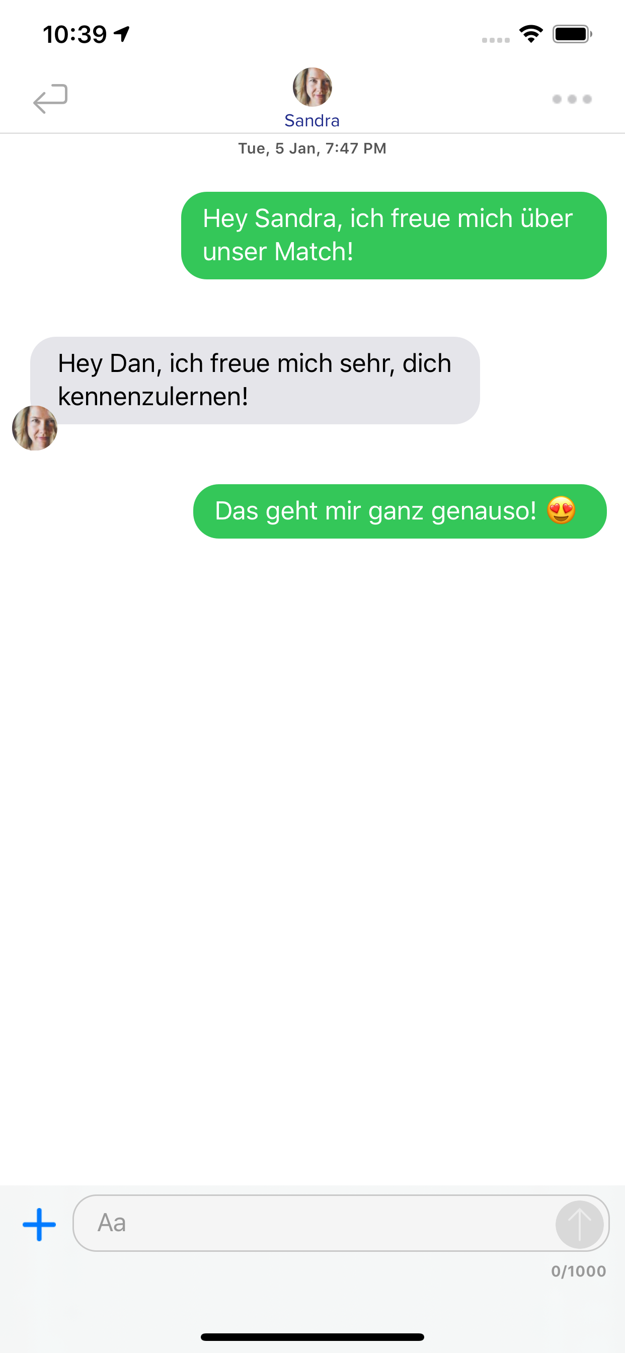 Chat conversation between matches