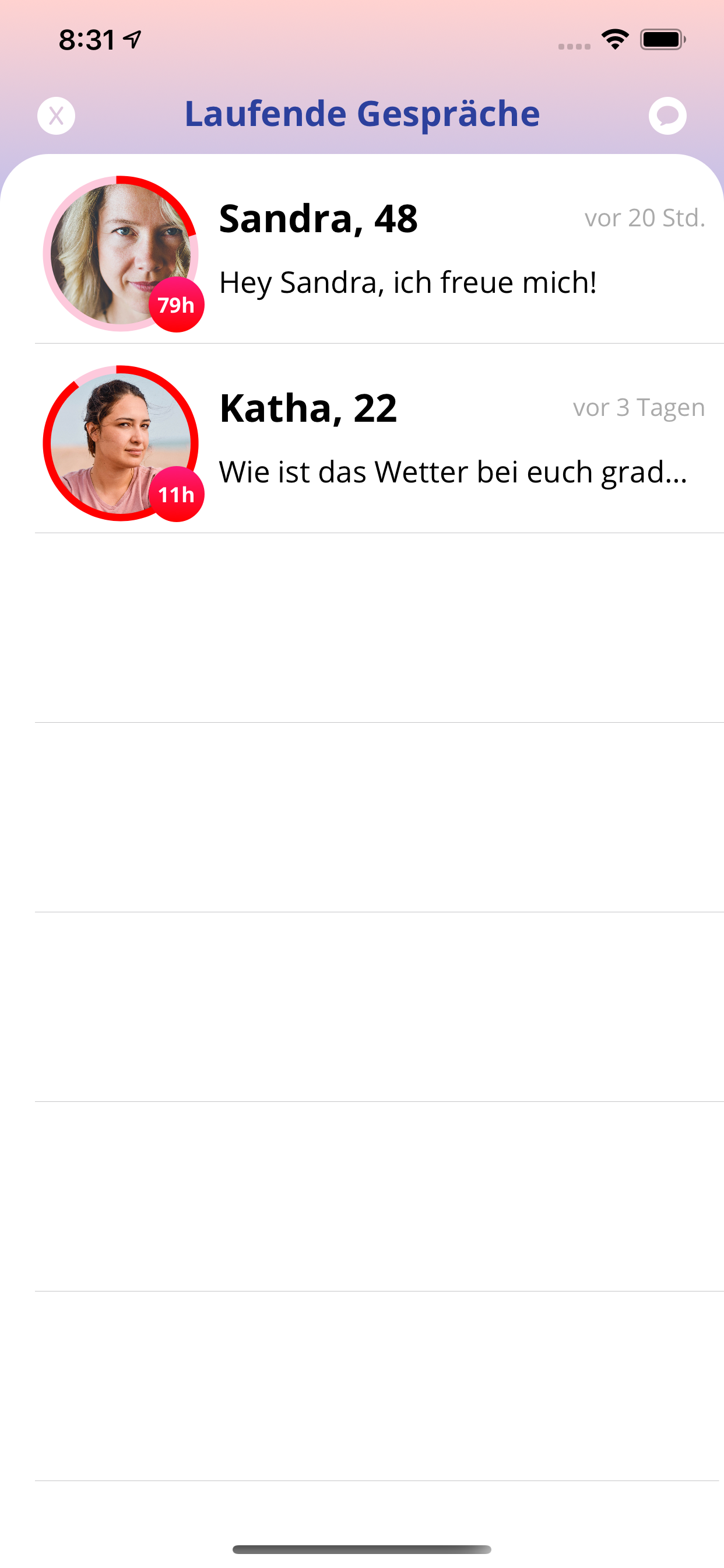 Active conversations with 99-hour countdown