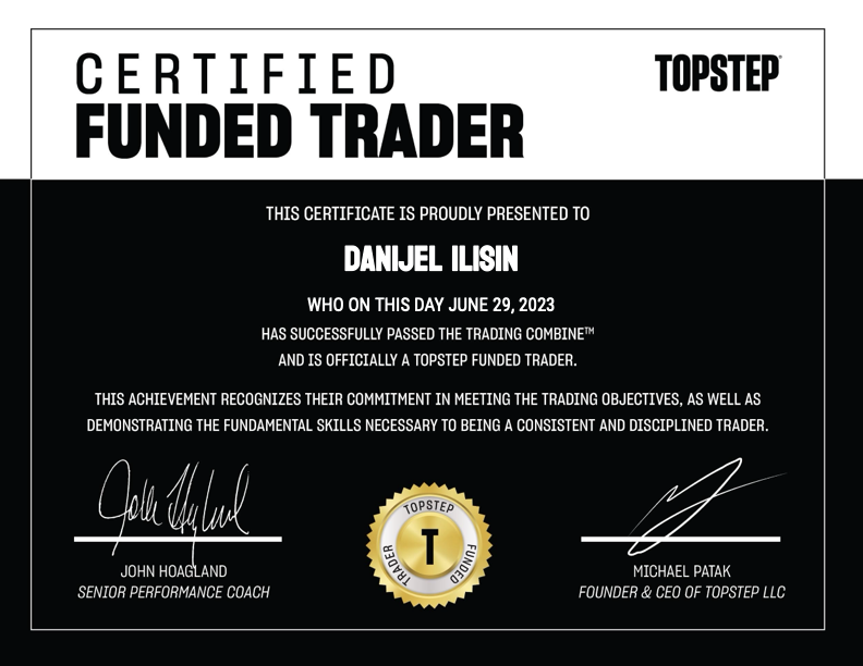 Topstep Funded Trader Certificate